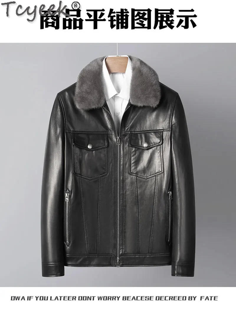 Description Picture 5 of itemTcyeek Genuine Leather Jacket Men Winter Jackets Real Goatskin Down Coat Detachable Mink Lapel Collar Coats Goose Down Liner