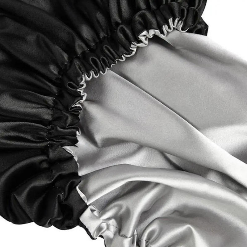 Description Picture 4 of itemAdjustable Nightcapss Double Layered Oversized Adjustable Hair Cap Waterproof Black Shower Cap Sleeping Hat Night Hair Care