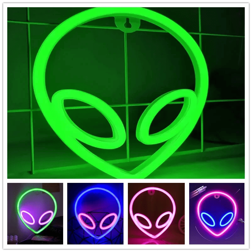 Description Picture 2 of itemGreen Alien LED Neon Night Lights Art Sign Game Room Hip Hop Party Bar Bedroom Decoration Christmas Gift Wall Hanging Neon Sign