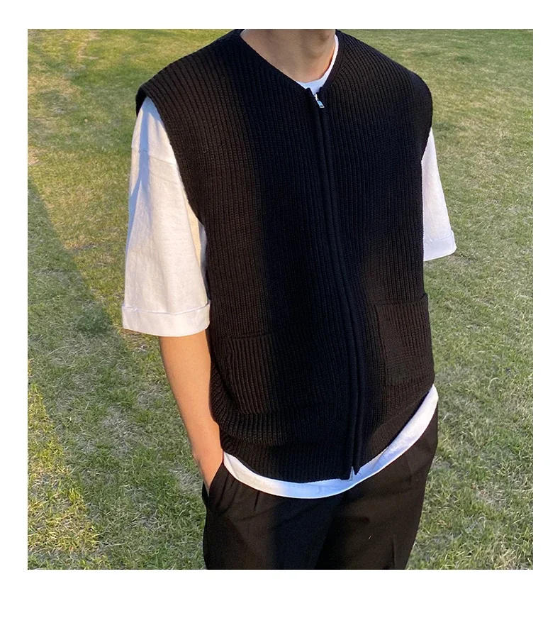 Description Picture 5 of itemLoose Mens Sweater Vest Autumn New Fashion Personality College Style Vest Zipper Knit Cardigan Coat for Men