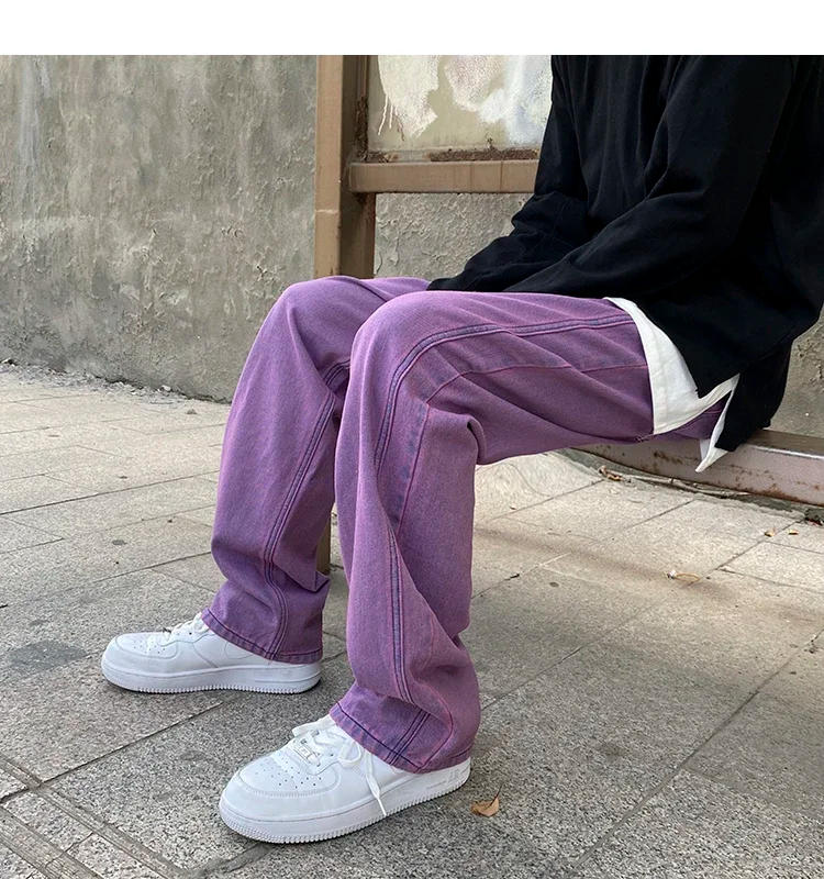 Description Picture 4 of itemKorean Fashion Men Jeans Purple Green Loose Straight Vintage Casual Streetwear Skateboard Dance Denim Cargo Baggy Pants