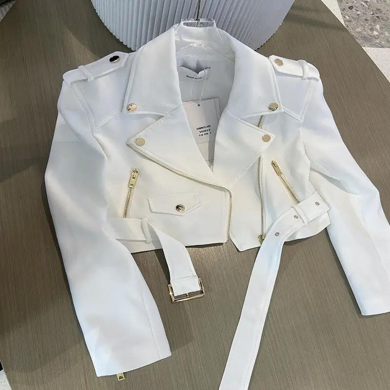 Description Picture 3 of itemKorean version of the long-sleeved motorcycle jacket jacket women's spring and autumn new fashion temperament Joker suit collar