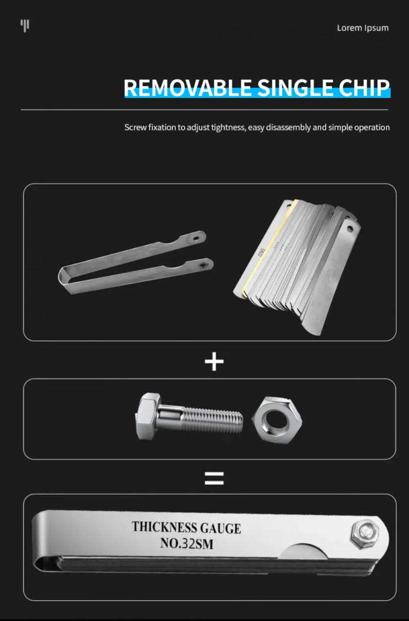Description Picture 4 of itemTools 32 Blades Metric Feeler Gauge 0.04-0.88mm Thickness Gages Gap Filler Feeler Gauges Woodworking Measuring Tools