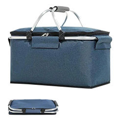 Insulated Picnic Basket Portable Flodable Grocery Bags Leakproof Cooler Bag Basket With Handle Large Capacity Camping Travel