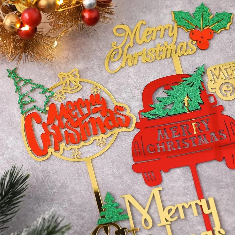 Description Picture 4 of item2024 Christmas Cake Toppers Acrylic Merry Christmas Cupcake Toppers Xmas Dessert Party Supplies for Happy New Year Decorations