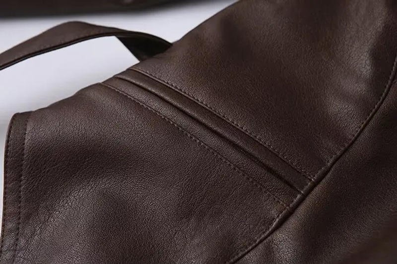 Description Picture 5 of itemCool and elegant style American high-end design retro irregular temperament with belt waist leather jacket PU jacket top