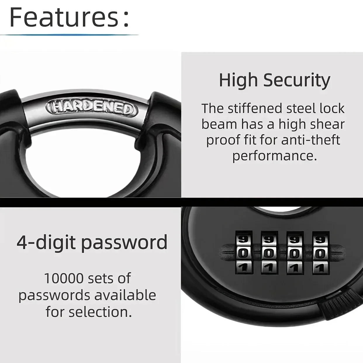 Description Picture 2 of itemMetal Outdoor Yard Gate Iron Gate Iron Chain Black Round Anti-theft Password Lock Padlock Password Padlock Safe and Strong