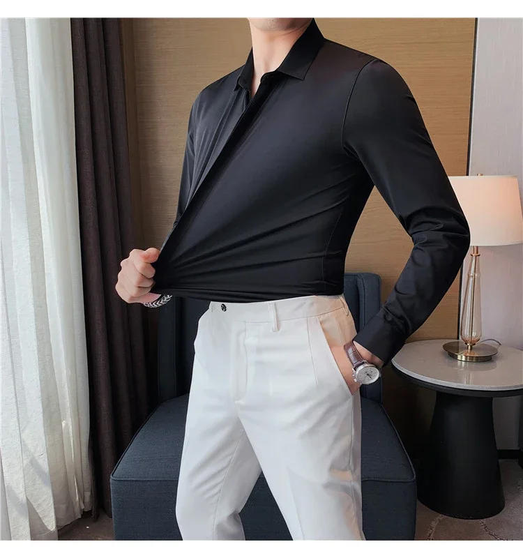 Description Picture 5 of itemHigh Elastic Long Sleeve Shirts For Men Clothing 2024 Business Formal Wear Casual Tuxedo Big Size Men's Social Shirt Dress 4XL-M