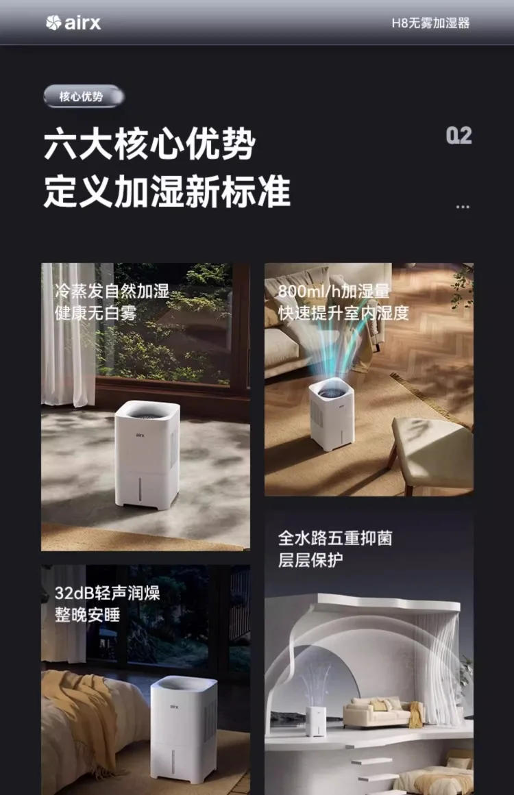 Description Picture 3 of item220V airx Humidifier No Mist Quiet Bedroom Cool Mist Evaporative for Baby Nursery Home Office Winter H8 AB