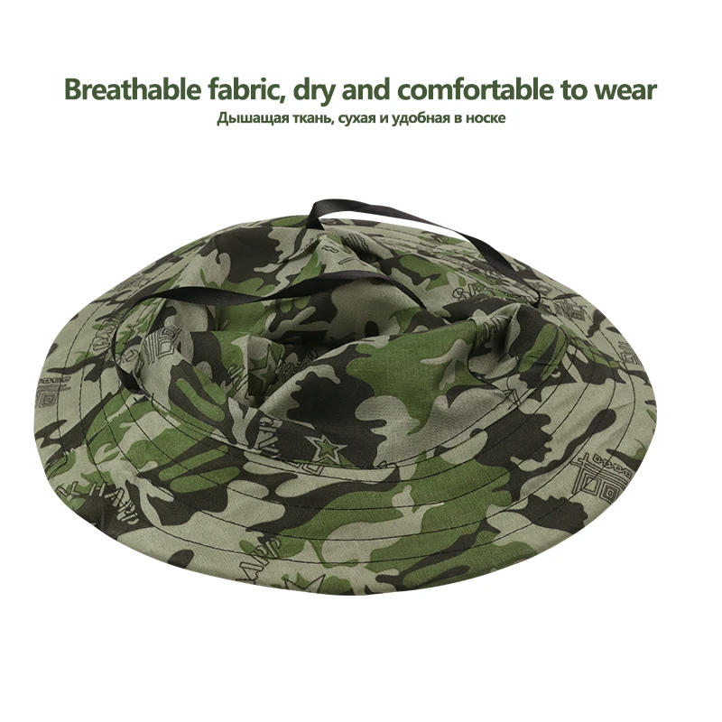 Description Picture 6 of item1PC Sun Protection Hat Outdoor Fishing Hunting Hiking Cap Light Weighted Wide Cap with Brim Unisex Army Fishing Cap Accessories