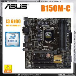 Asus B150M-C + i3 6100, Used LGA 1151 Motherboard and CPU Combo, Supports Intel 6th Gen Core, 4x DIMM Max. 64GB, ATX Mainboard