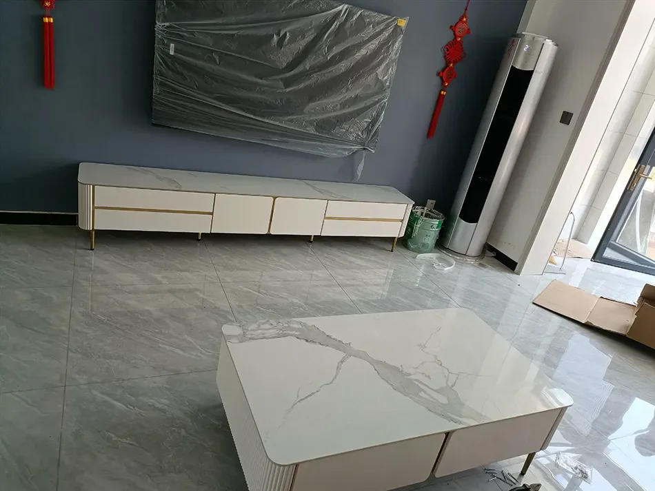 Description Picture 2 of itemNordic Slate TV Stands Modern Living Room Furniture Home Light Luxury TV Cabinet Simple Storage Cabinet Coffee Table Combination