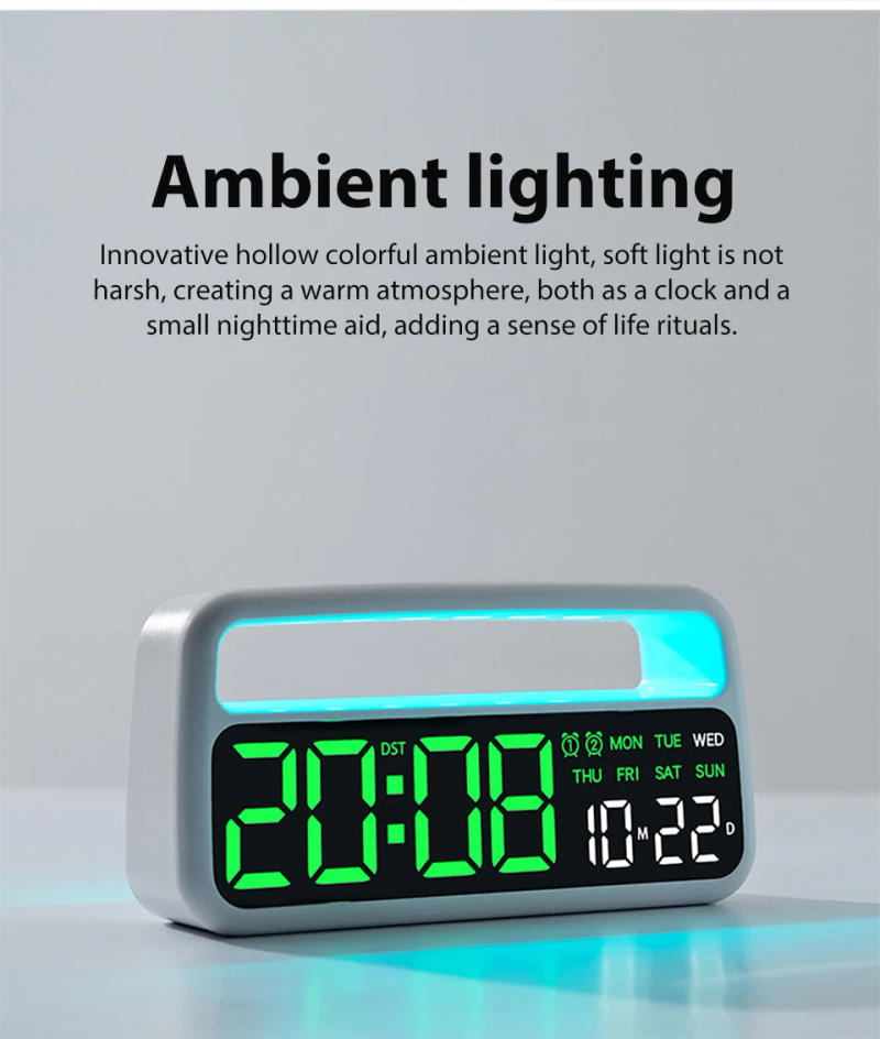 Description Picture 4 of itemDigital Alarm Clock with Ambient-Light Date Dual Alarms Electronic Table Clock Brightness Adjustment Sleep Mode Home LED Clocks