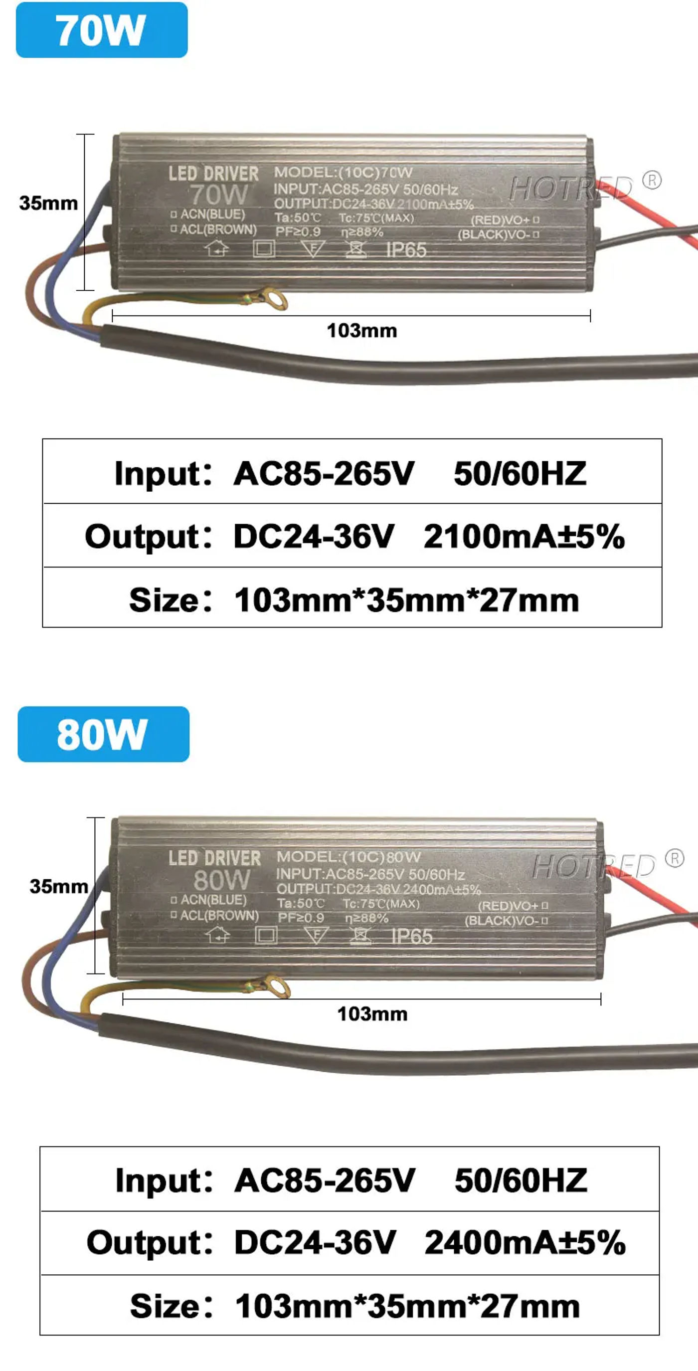 Description Picture 4 of itemLED Driver Waterproof Lighting Transformers 10W 20W 30W 50W 70W 80W 100W DC24-36V Power Supply 600mA 900mA 1500mA 2100mA 3000mA