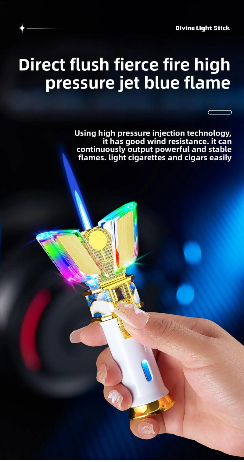 Description Picture 5 of itemNew Fashion Shinlight Stick Inflatable Lighter Gas Electric Dual Use Metal Windproof Visible Window Color Light Outdoor Lighter