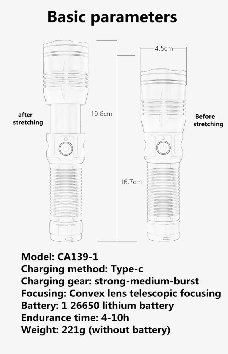 Description Picture 2 of itemHigh Power Spotlight Long Range LED Flashlight Portable Charging Torch For Camping Night Fishing