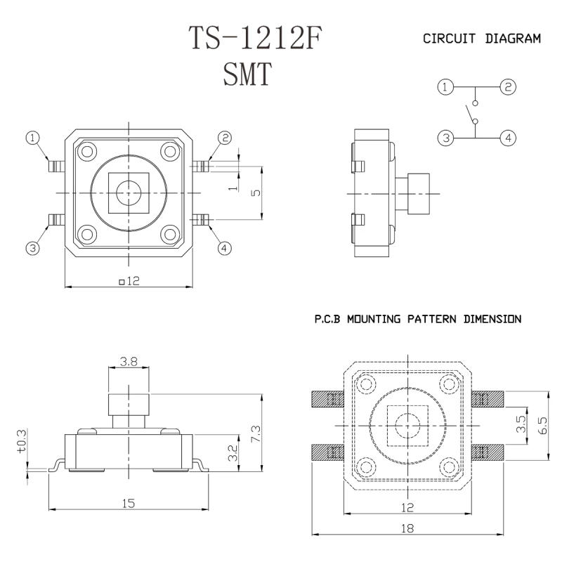 Description Picture 5 of item10Sets 12x12x10mm Tact Switch With Plastic Caps Momentary Tactile 4PIN SMT DIP Push Button Switch Micro Key Button