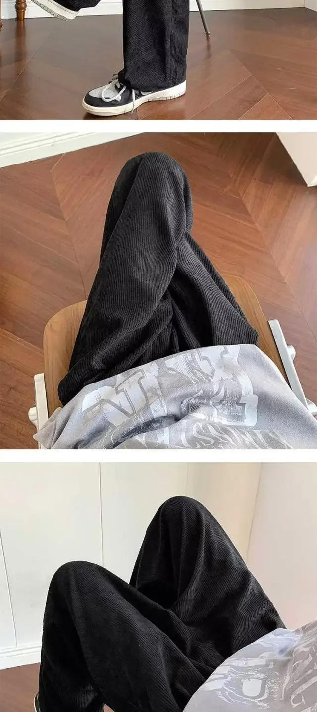 Description Picture 5 of itemCorduroy Men's Casual Pants Drawstring Solid Straight Trousers High Street Loose Fashion Korean Style Wide Leg Sweatpants