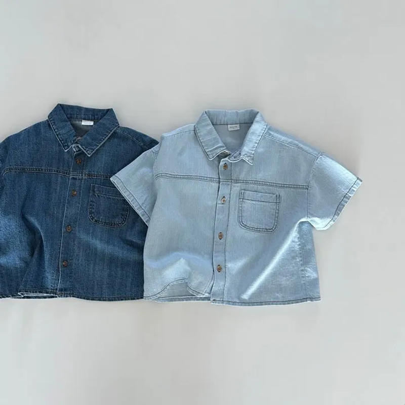 Description Picture 2 of item2025 Summer New Baby Short Sleeve Denim Shirts Infant Girl Versatile Tops Coat Toddler Boy Solid Casual Shirts Baby Clothes