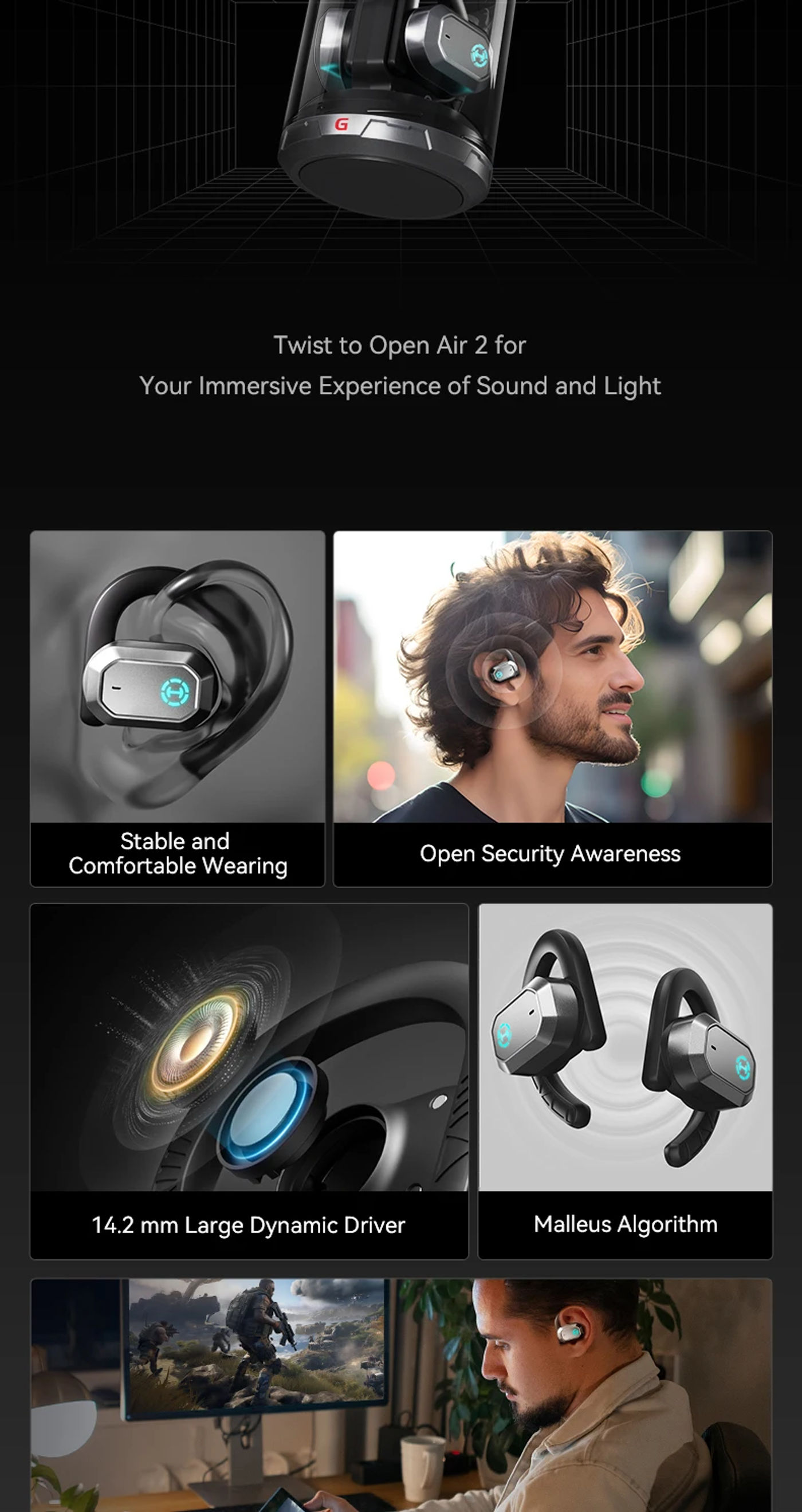 Description Picture 4 of itemEdifier Air 2 Open Ear Earphones Wireless Bluetooth Earbuds HECATE Gaming Headphones Low Latency Game Modes Bluetooth 5.3