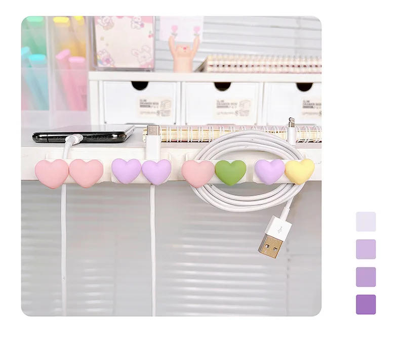 Description Picture 5 of item3d Heart Desktop Cable Organizer Data Cable Retainer Perforation-free Home Self-adhesive Mobile Phone Charging Cable Fixing Clip