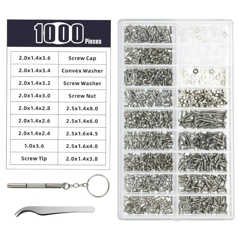 Description Picture 2 of item1000PCS/Box Glasses Watch Phillips Repair Screws Nuts Kit Box, Home Watch Repair Tool, 18 Kinds of Combination Micro Screw Sets