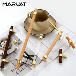Golden Kitchen Cabinet Handles Beech Drawer Knobs Walnut Wood Wardrobe Door Pulls Acrylic Door Knob Wooden Handles for Furniture