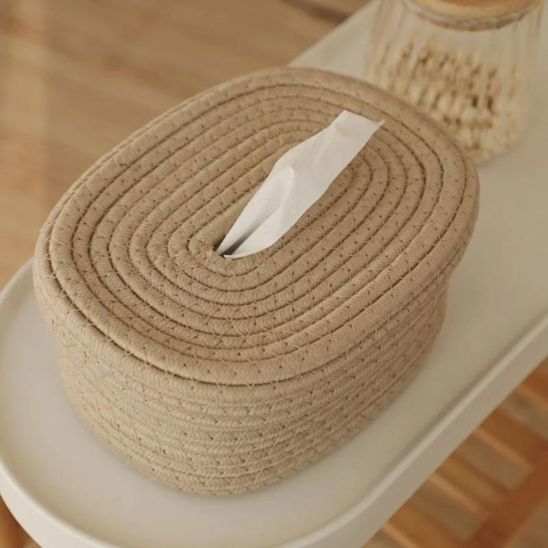 Description Picture 5 of itemTissue Box Cotton Rope Woven Tissue Box Storage Box Desktop Storage Box Pumping Paper Box Home Office Room Car Decor Tissue Box