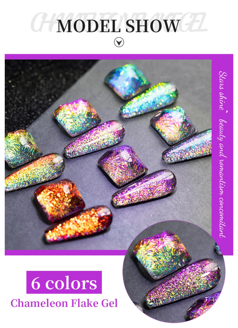 Description Picture 5 of itemChameleon Flake Gel Nail Polish Sparkling Aurora Sequins Nail Gel 5ML Soak Off UV Glitter Gel Varnish Hybrid Nail Art Decoration