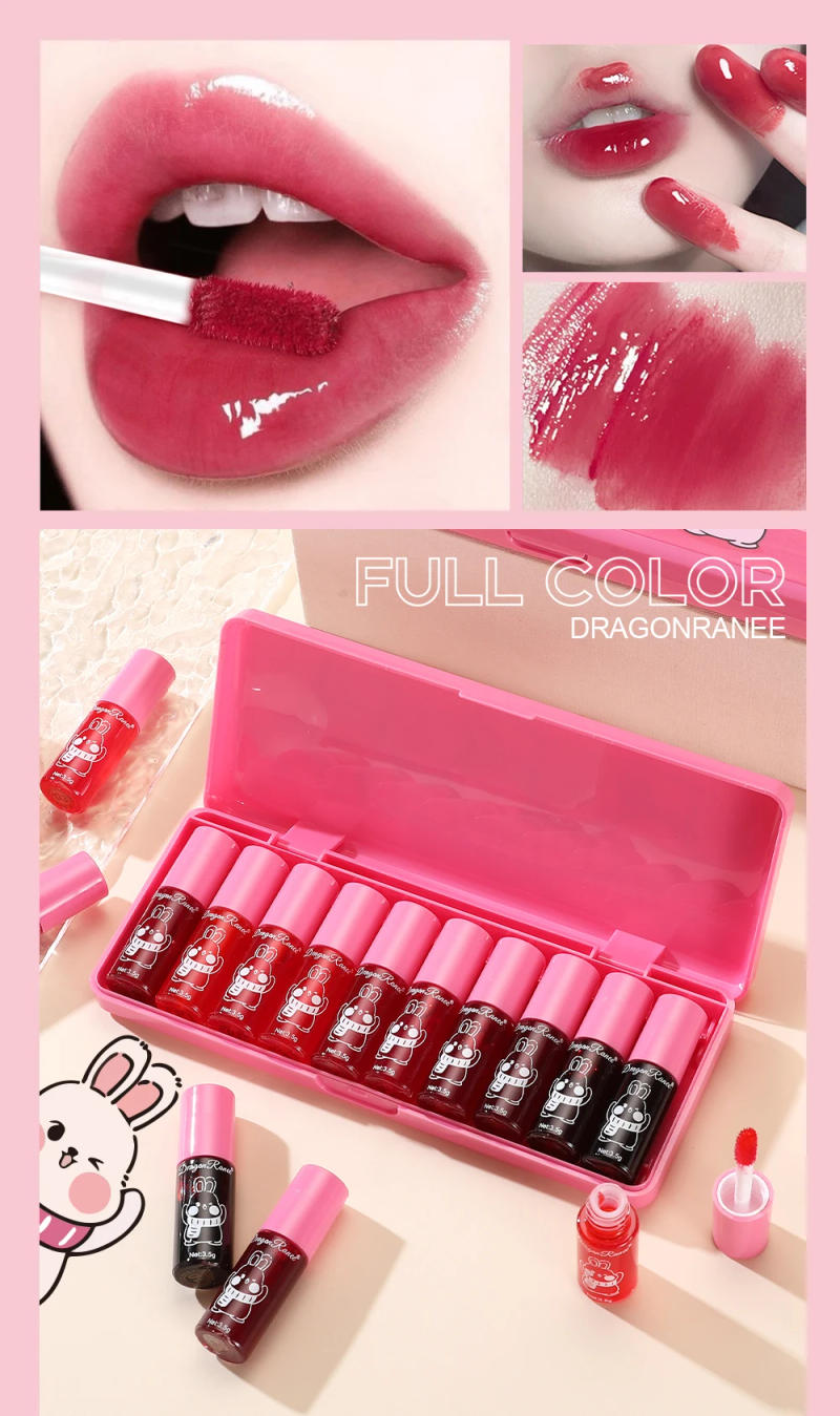 Description Picture 5 of itemTen Lip Glaze Set, Mirror Water Gloss, Rich, Whitening, Complexion Lipstick, Moisturizing, Non-Stick, Long-Lasting Lip Glaze