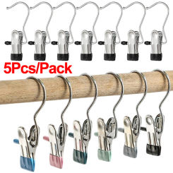1/5Pcs Stainless Steel Laundry Hook Portable Clothes Hanger Clips Boot Shoes Clothes Pins Home Storage Towel Socks Hanging Hooks
