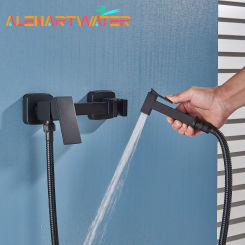 Matte Black Wall-Mounted Brass Bathroom Bidet Faucets High Pressure Sprayer Shower Tap Toilet Washer Hot and Cold Water Mixers