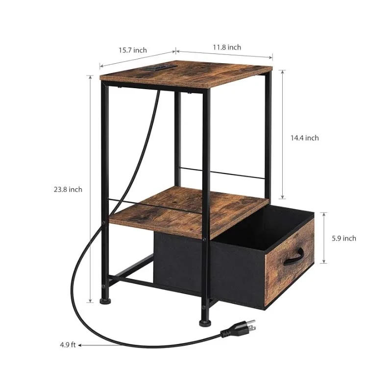 Description Picture 3 of itemNightstand with Charging Station,Table with USB Ports and Outlets,End Table with Fabric Drawer,Charging Night Stand Storage