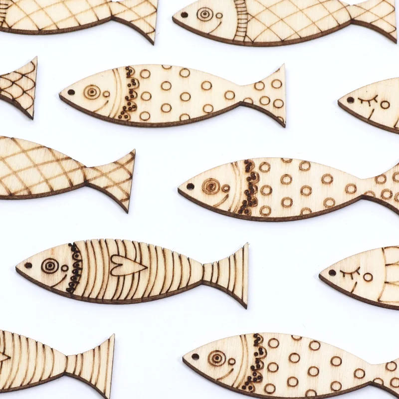 Description Picture 2 of item20pcs Mixed Fish Cartoon Wooden Slices Embellishments DIY Crafts For Scrapbooking Handmade Wood Ornament Home Decor Supplies