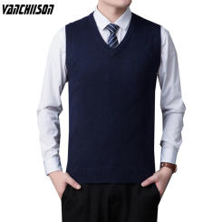 Men Wool Knit Tank Sleeveless Sweater Jumpers Basic for Autumn Winter V Neck Solid Business Smart Casual Male Fashion 00300