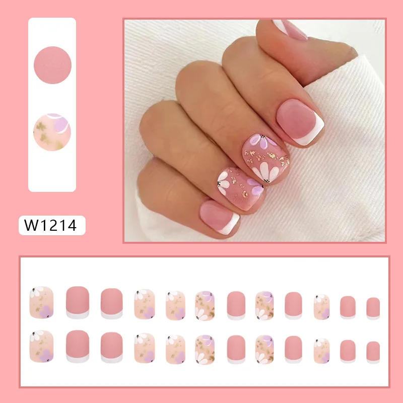 Description Picture 6 of itemYellow Flowers 24 Pcs Press on Nails Pink Gradient Fake Nails Glossy Artificial Finger Manicure Reusable False Nails for Women