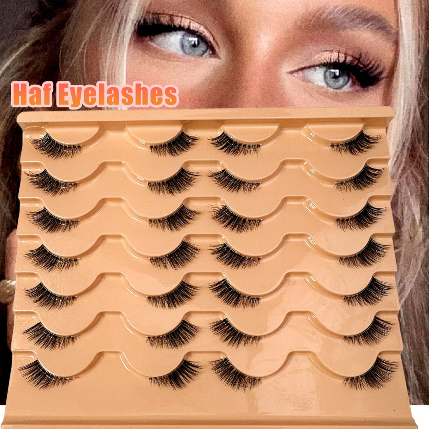 Description Picture 2 of itemHalf Eye Lashes Cat Eye Lashes 14Pairs False Eyelashes Fluffy Soft Short Natural Look Clear Band 3D Mink lashes Extension Makeup