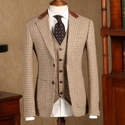 Fashion Houndstooth Men Suits Blazer+Vest+Pants Set 3 Pcs Formal Wedding Groom Tuxedos Tailor-Made Male Clothing Outfit