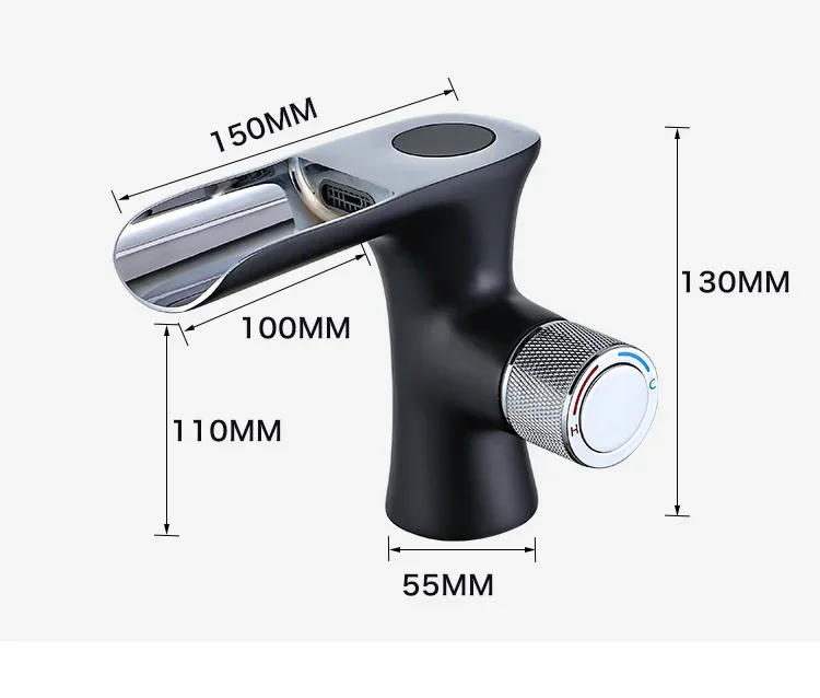 Description Picture 5 of itemNew Basin Faucet Temperture Digital Show Bathroom Black Wash basin Single Handle Hot and Cold Waterfall