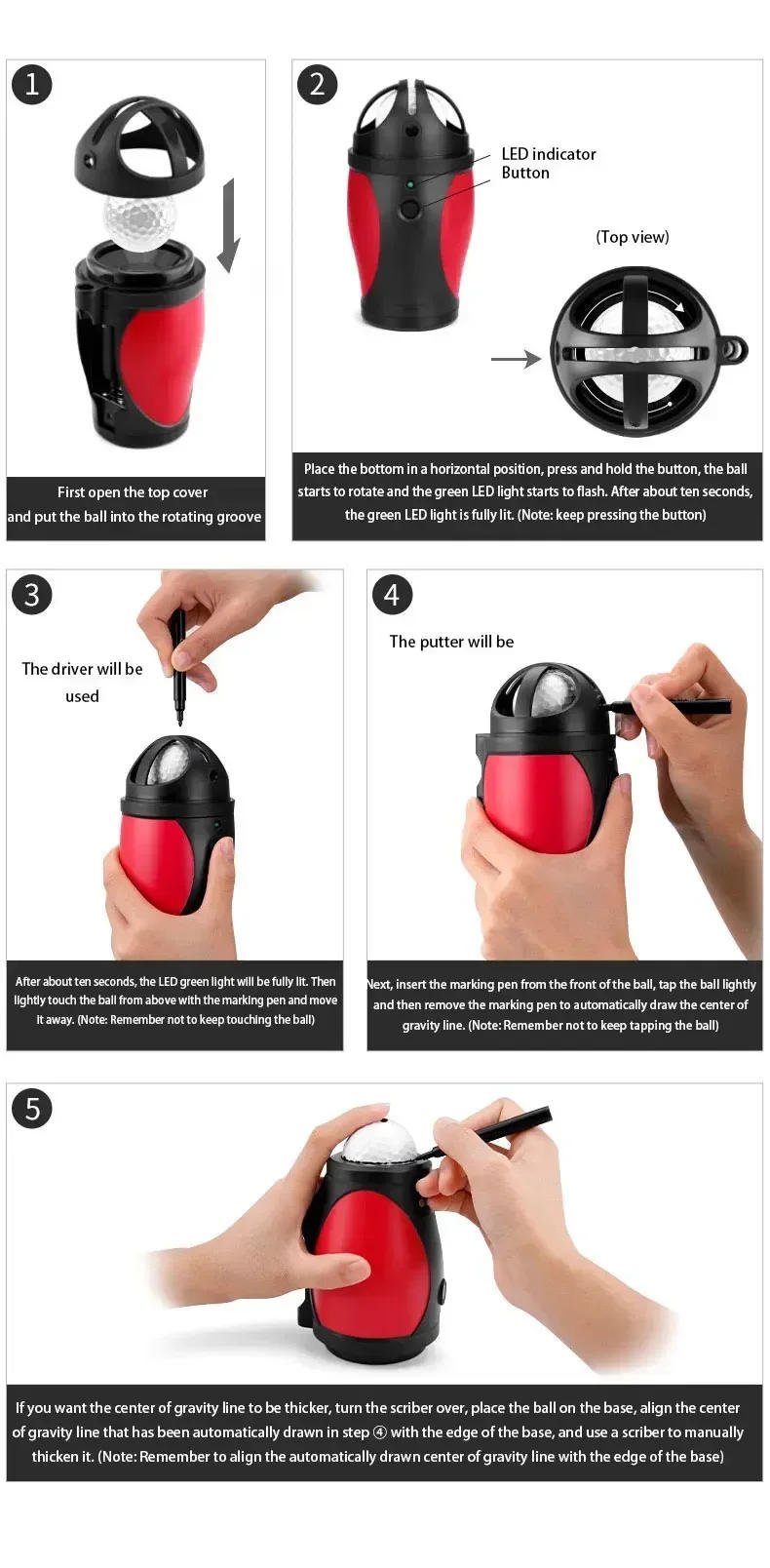 Description Picture 2 of itemPGM Golf Ball Spot Marker Tool Golf Ball Electric Scriber Finds Center of Gravity Distribution Line Ball Golf Training Aids