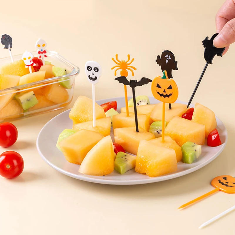 Description Picture 3 of item10pcs Halloween Fruit Fork Cartoon Children Cake Dessert Pick Toothpick Lunch Pick Food Fork Bento Party Decoration Random Style