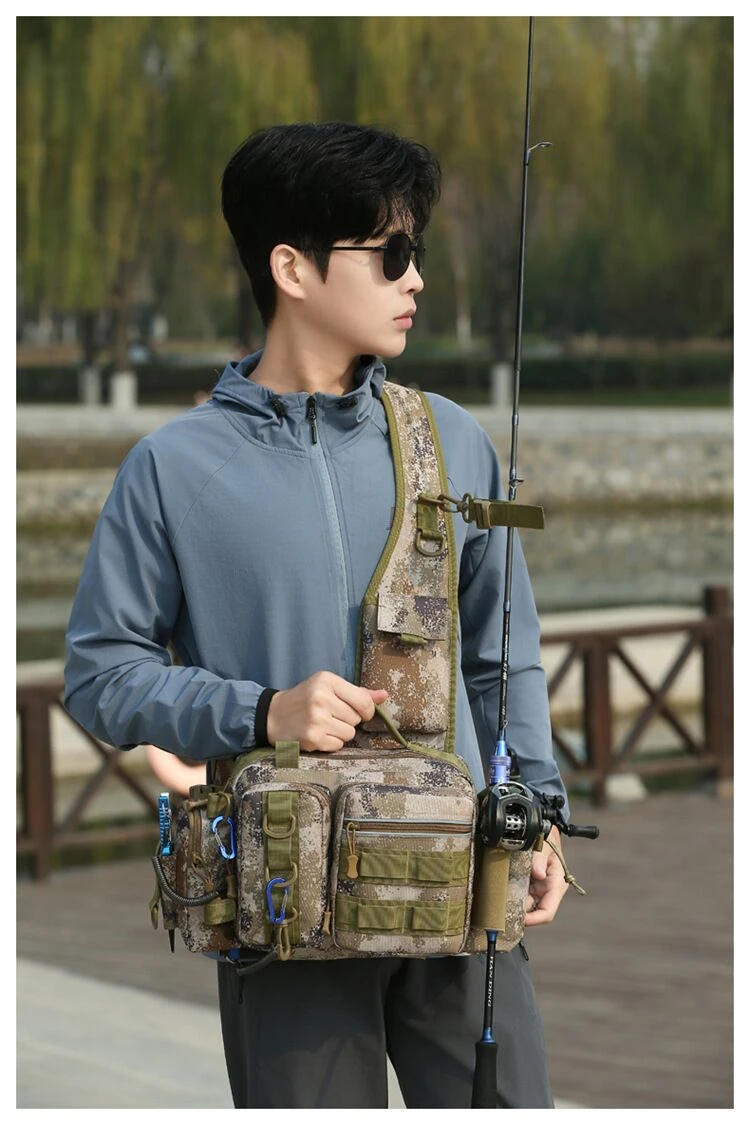 Description Picture 2 of itemLarge Size Fishing Equipment Bait Box Gear Storage Bag Men Waist Bag Fly Fishing with Rod Holder Drain Water and Wear Resistant