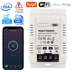 Tuya 20A Smart Switch Circuit Breaker APP Control Power Monitor Overload Protection Works with Alexa Google Home Siri