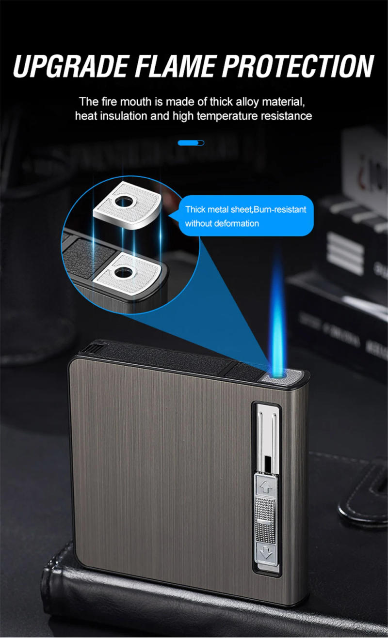 Description Picture 5 of itemMetal Automatic Pop-Up Cigarette Case Butane Gas Lighter Holds 20 Cigarettes Anti-Pressure Smoking Accessories Gadgets For Men