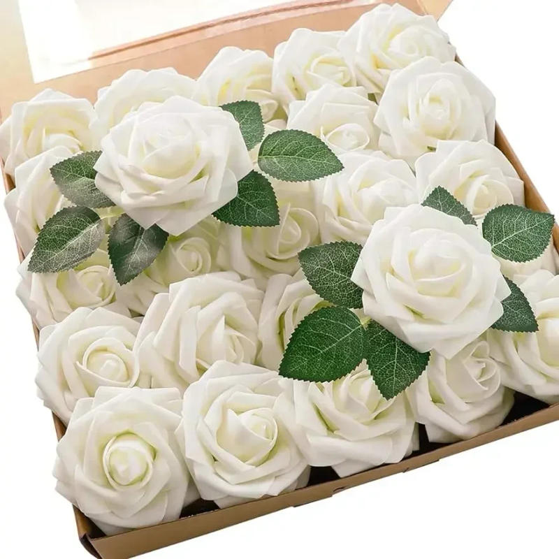 Description Picture 2 of itemArtificial Flowers 25pcs Real Looking Ivory Foam Fake Roses for DIY Wedding Bouquets  Arrangements Party Tables Decorations