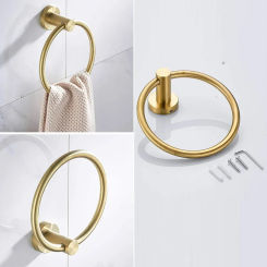 1PC Brushed Golden Bathroom Hanging Towel Ring Holder Industrial Wall Mounted Towel Stainless Steel StorageTowel Hardware Tools
