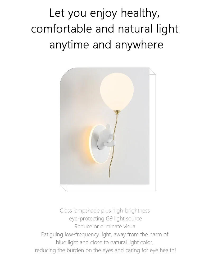 Description Picture 3 of itemCreative Cartoon Bear Balloon Nordic Led Wall Lamps Simple Children's Room Lamp Lighting Bedside Ambience Light Luster Fixtures