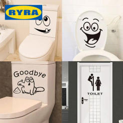 Bathroom Funny Toilet Sticker Wall Stickers PVC Waterproof Wall Decals Cute Cartoon Windows Door Home Decoration Five Models