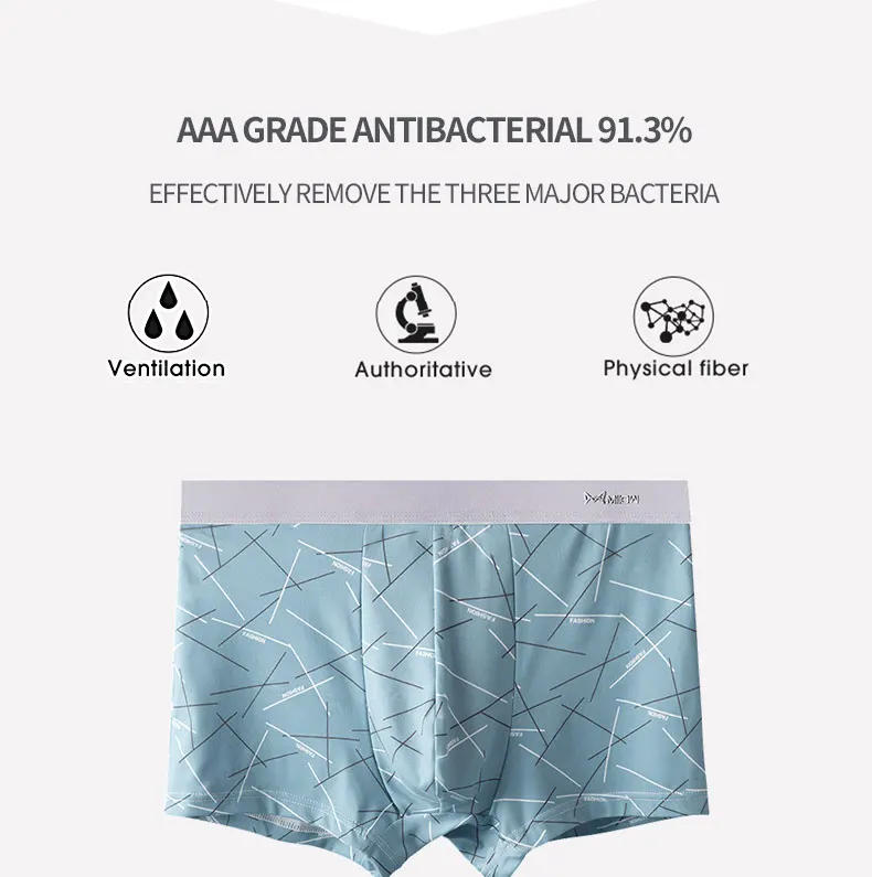Description Picture 5 of itemMIIOW 3Pcs Men Underwear Comfortable U Pouch Ice Silk Man Boxers Graphene Antibacterial Underpants Male Print Panties Boxers 3XL