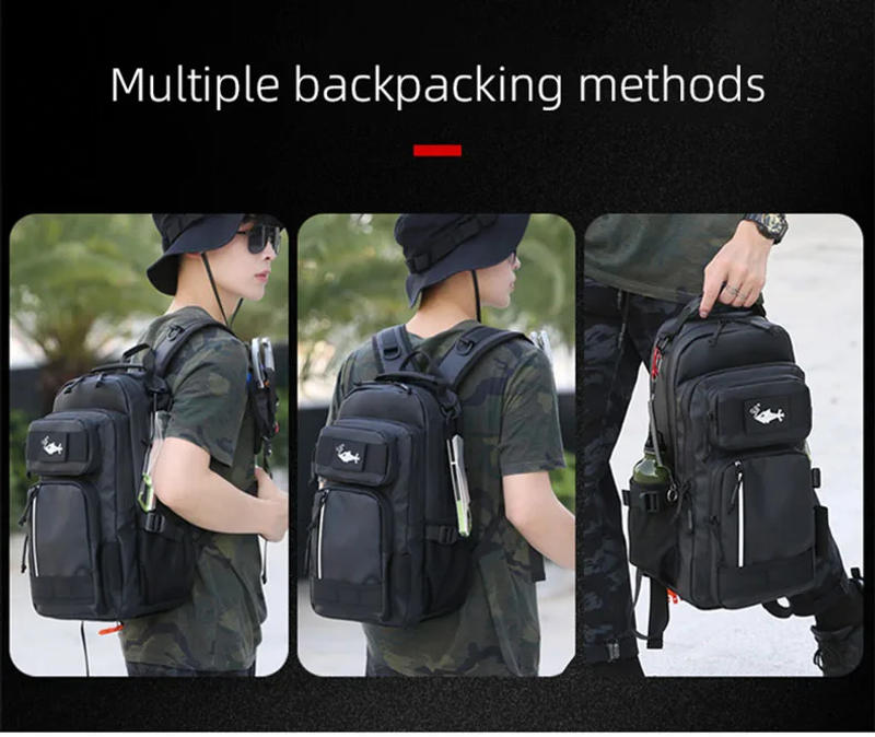 Description Picture 4 of itemFishing Lure Bag Men Waterproof Molle Fishing Rod Box Backpack Multi-functional Outdoor Travel Hiking Camping Shoulder Backpack